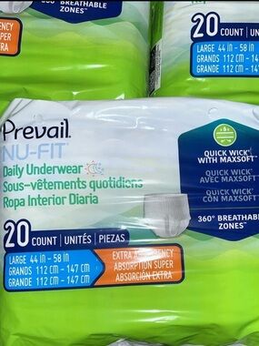 Prevail Nu-Fit Daily Underwear Large 44”-58” | 4 Packs 20ct - 1 pack missing 1‼️